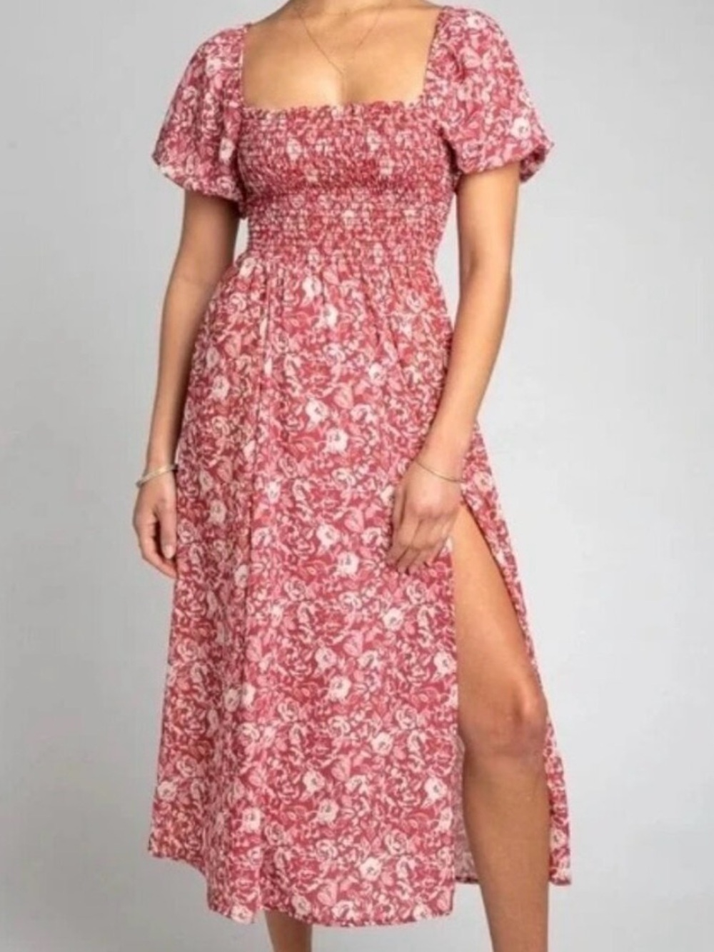 RESA Kaia Midi Dress in Red/White Floral Size XS